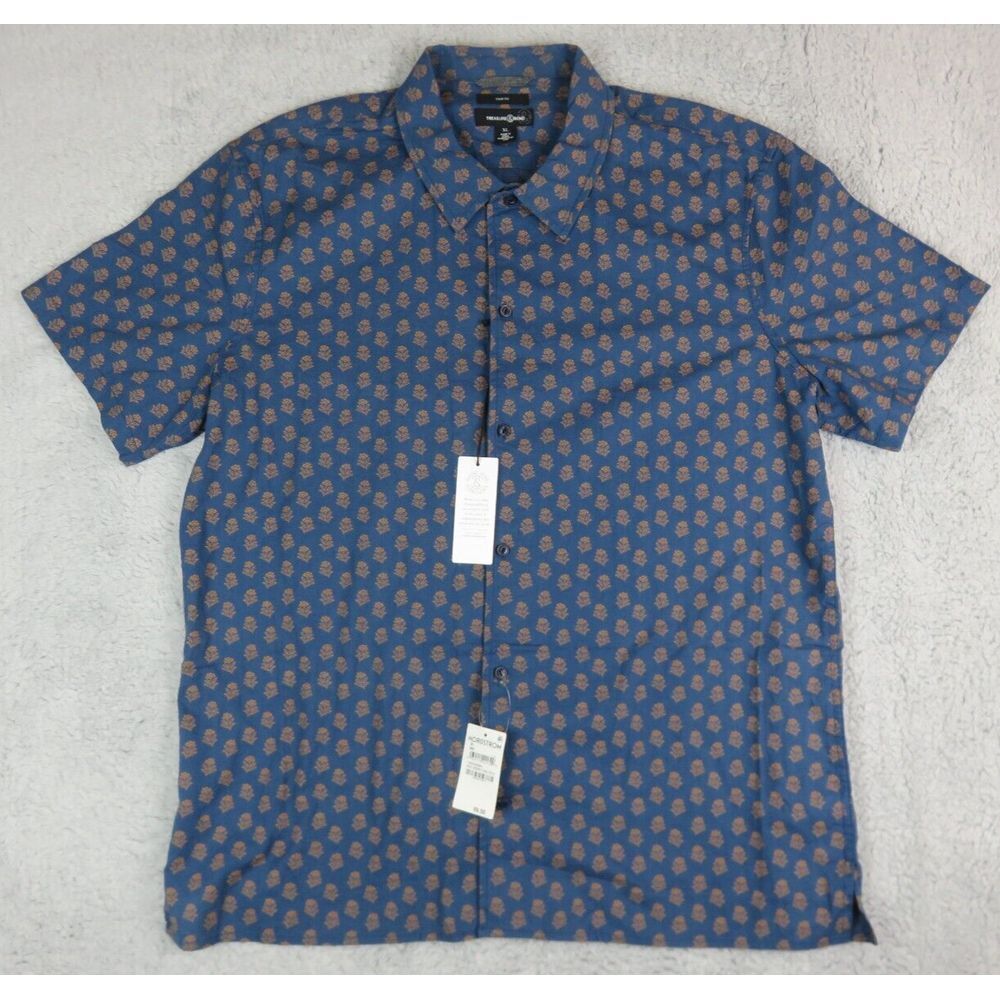 Mens Treasure & Bond Shirt Floral All Over Short Sleeve Button Front XL Trim New